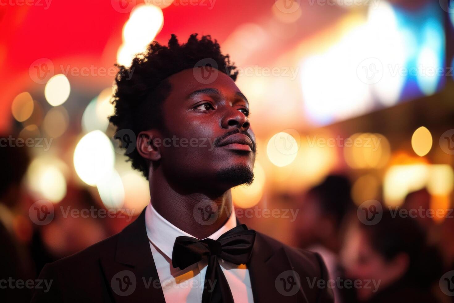 Charismatic Black man on movie premiere. Generate Ai photo