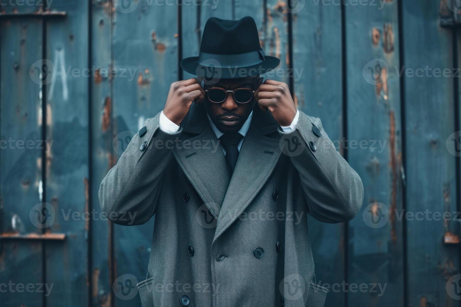 Observant Black man dressed detective. Generate Ai photo