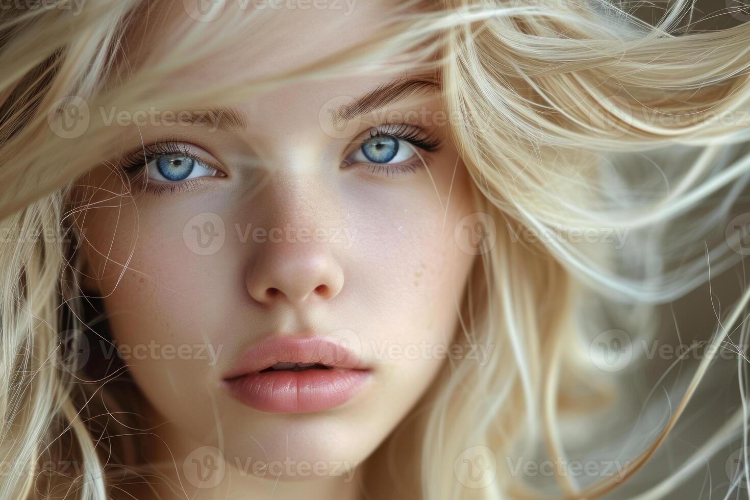 Serene beauty with captivating blue eyes photo