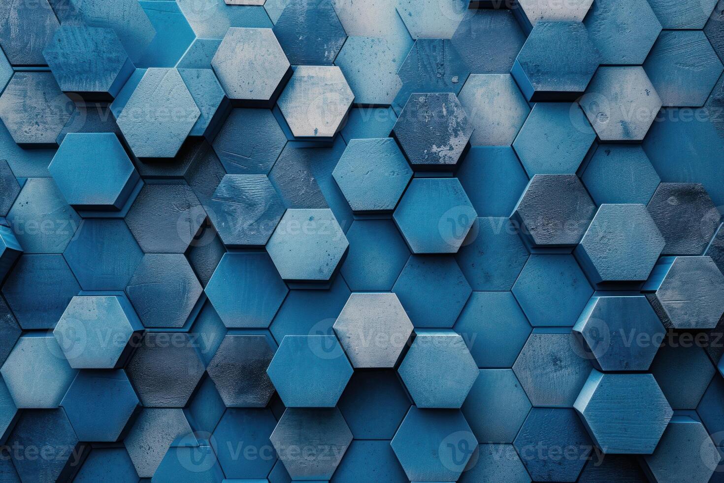 Abstract background of blue hexagonal tiles with varying shades and textures photo