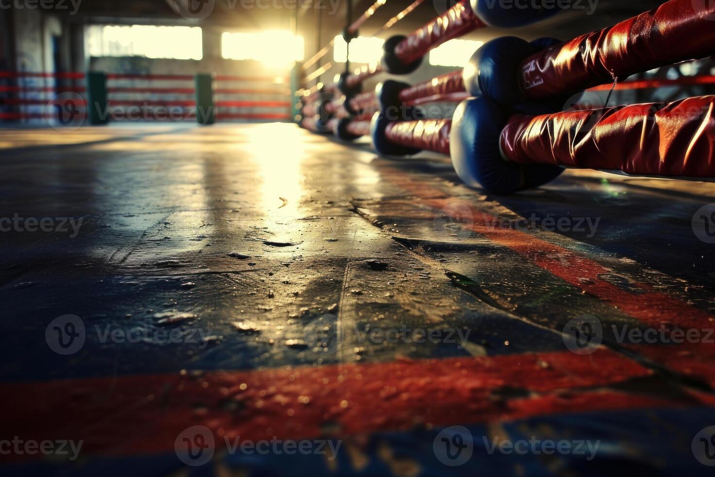 Sunset glow in an empty boxing ring photo