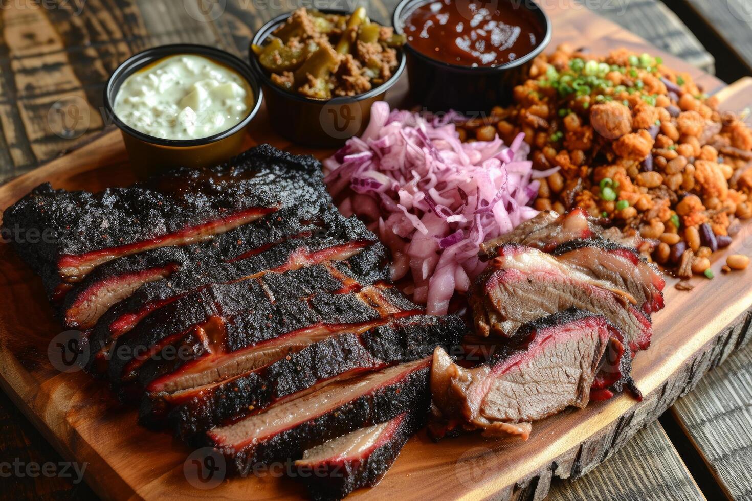 Succulent smoked bbq brisket platter photo