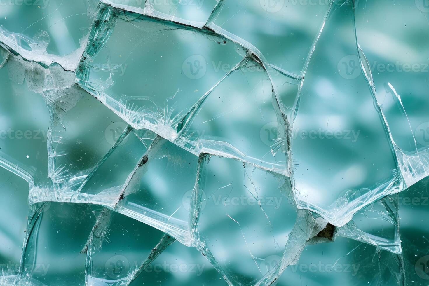 Close-up view of broken glass pieces, detailing texture and pattern photo