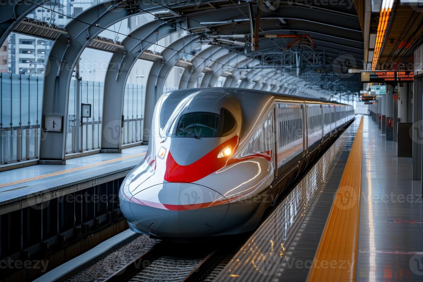 Modern high-speed train at station platform photo