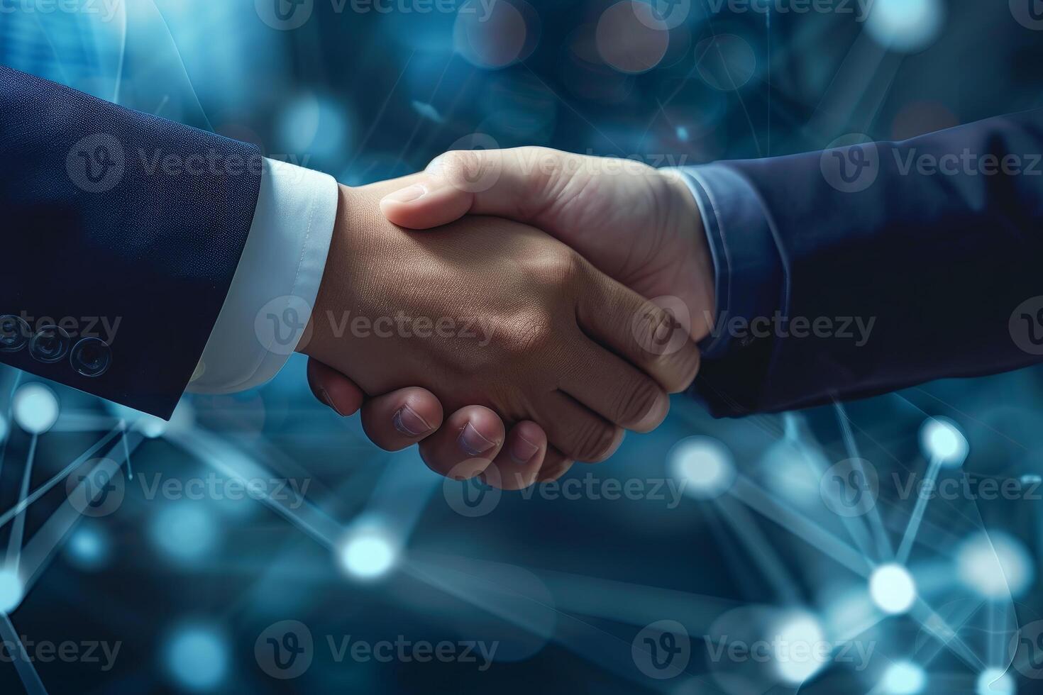 Professional business handshake with digital network background photo