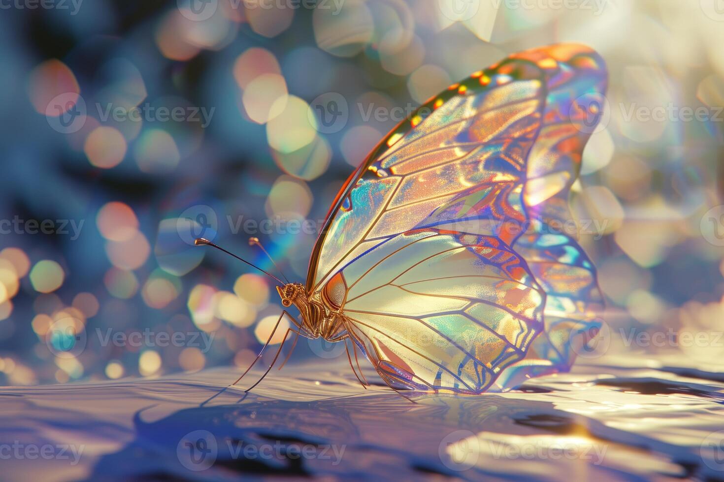 Enchanting iridescent butterfly on water surface photo