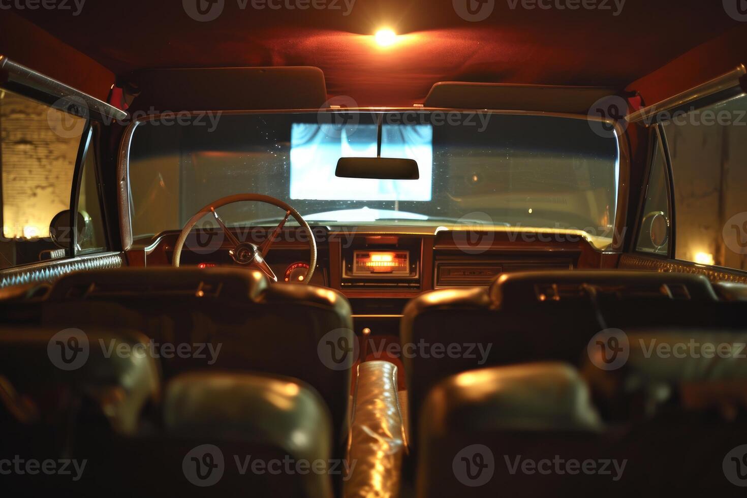 Vintage car interior at night photo