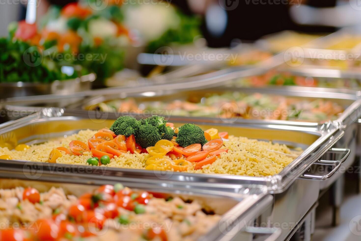 Vibrant display of food at a catering buffet with a variety of dishes photo