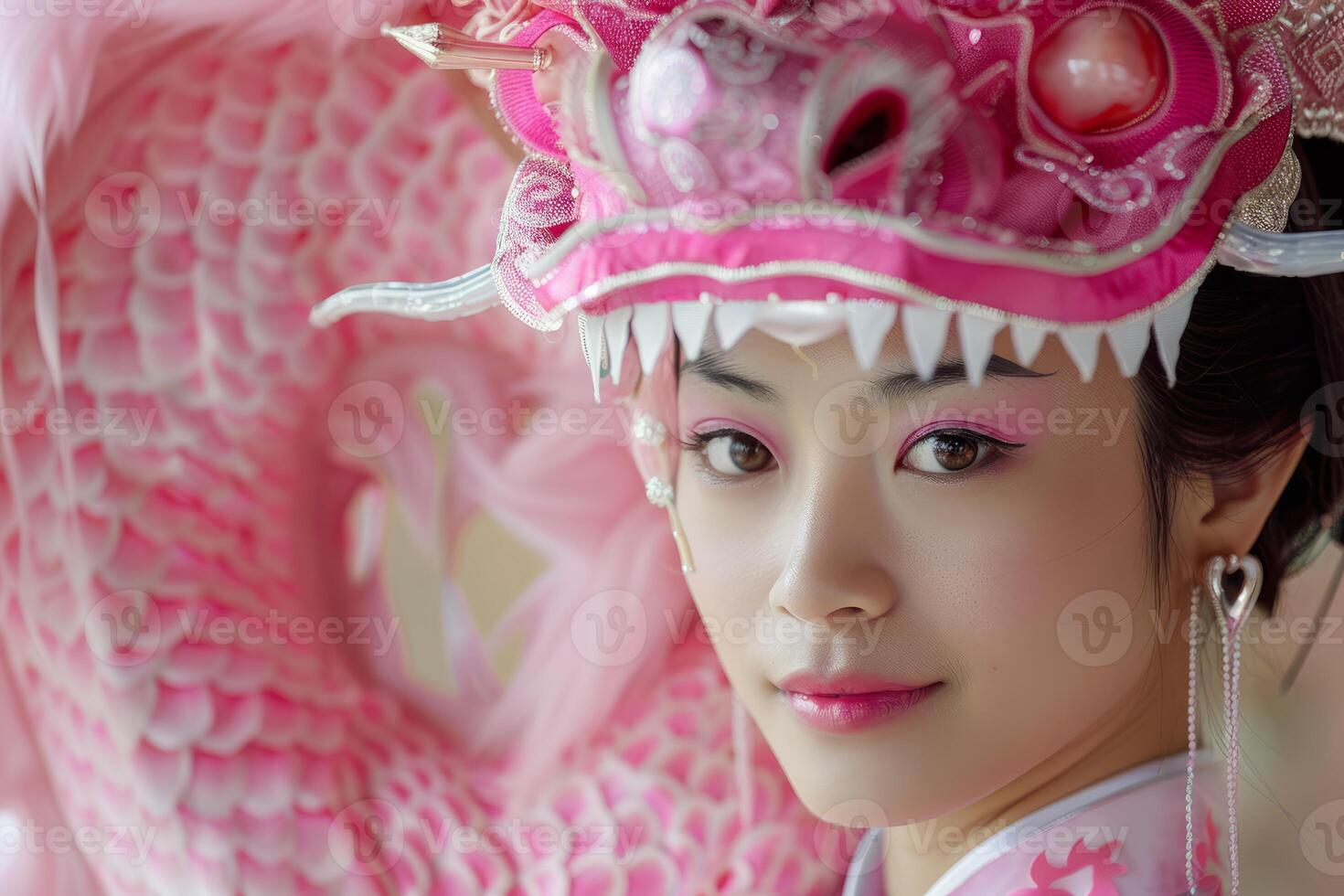 Elegant performer in traditional dragon dance costume photo