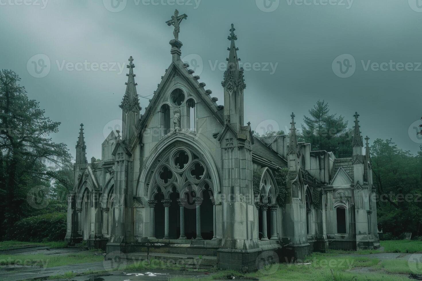 Gothic chapel in misty surroundings photo