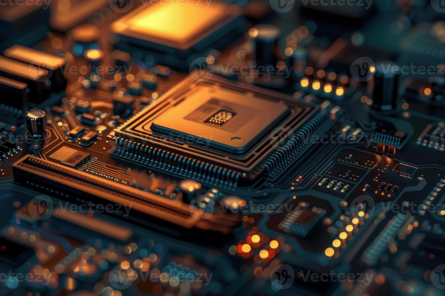 Closeup of advanced microprocessor chip photo