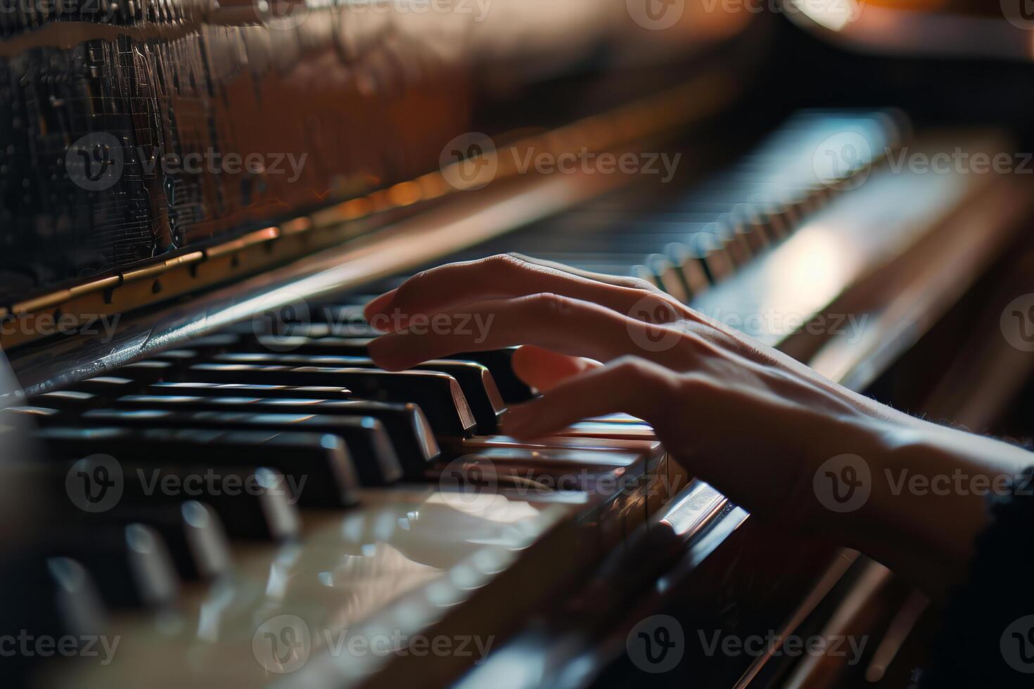 Elegant hand playing piano keys photo