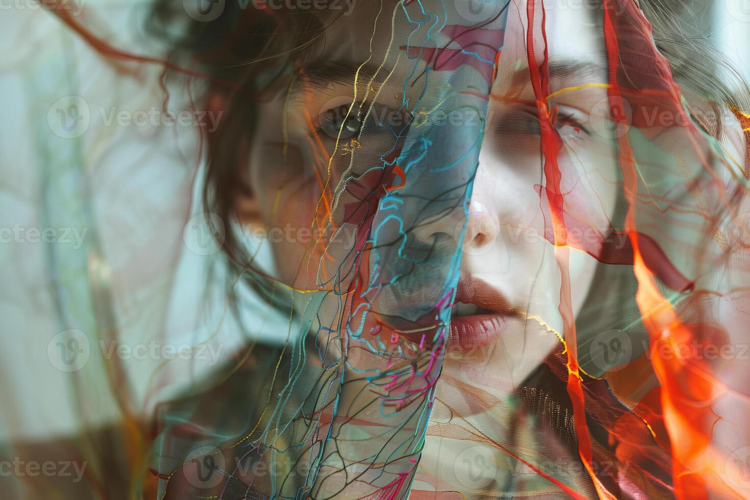 Abstract woman portrait with colorful textures photo