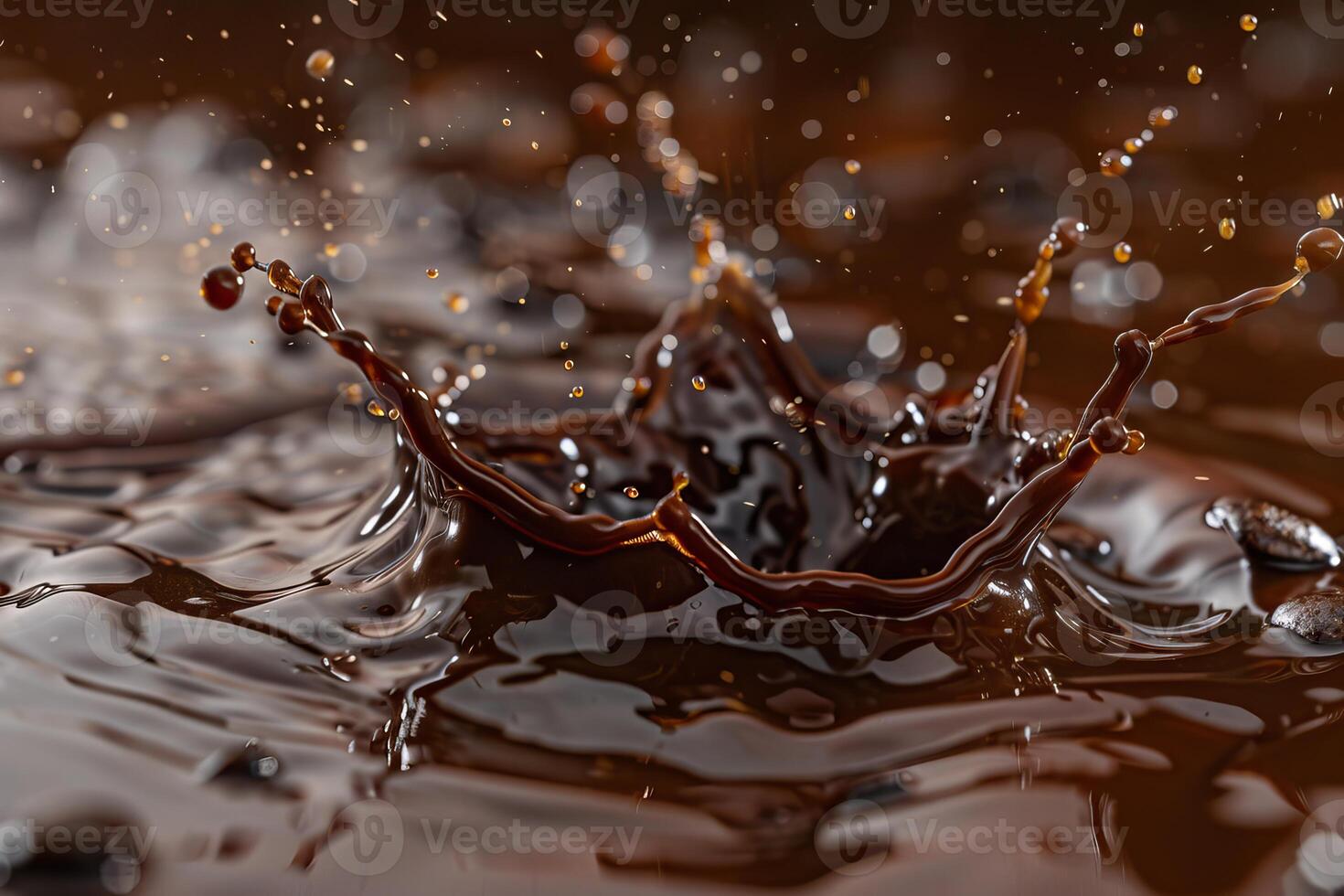 Highspeed image of a dynamic chocolate splash with droplets suspended in air photo