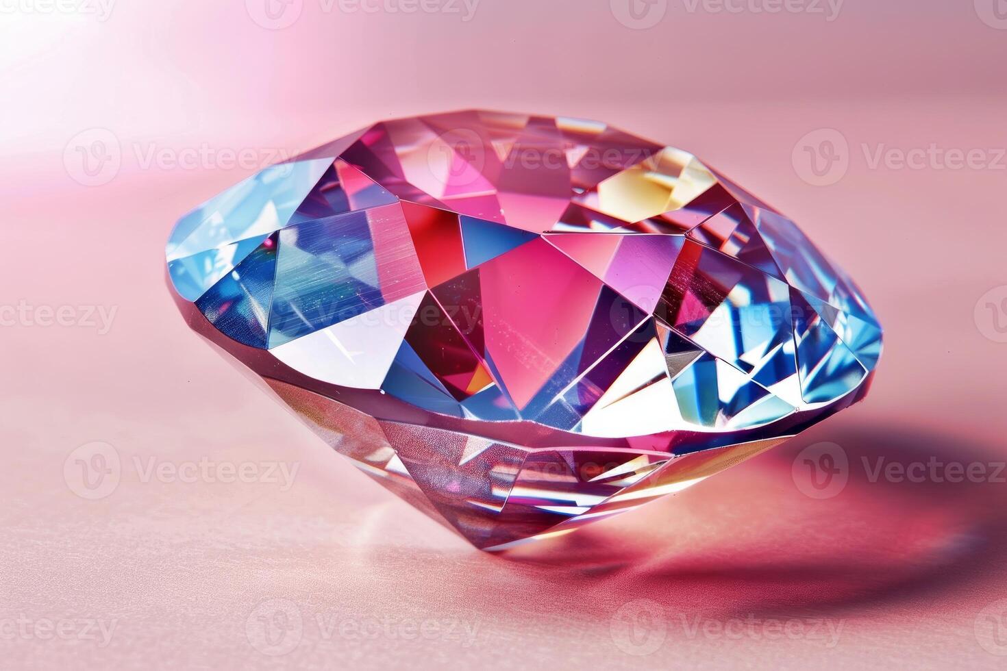 Sparkling multifaceted gemstone on pink surface photo