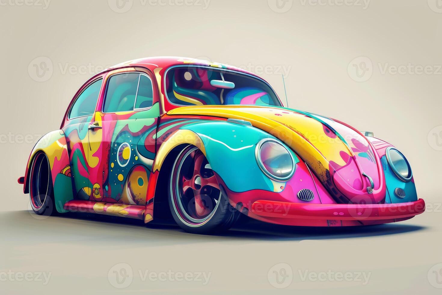 Colorful abstract art painted vintage car photo