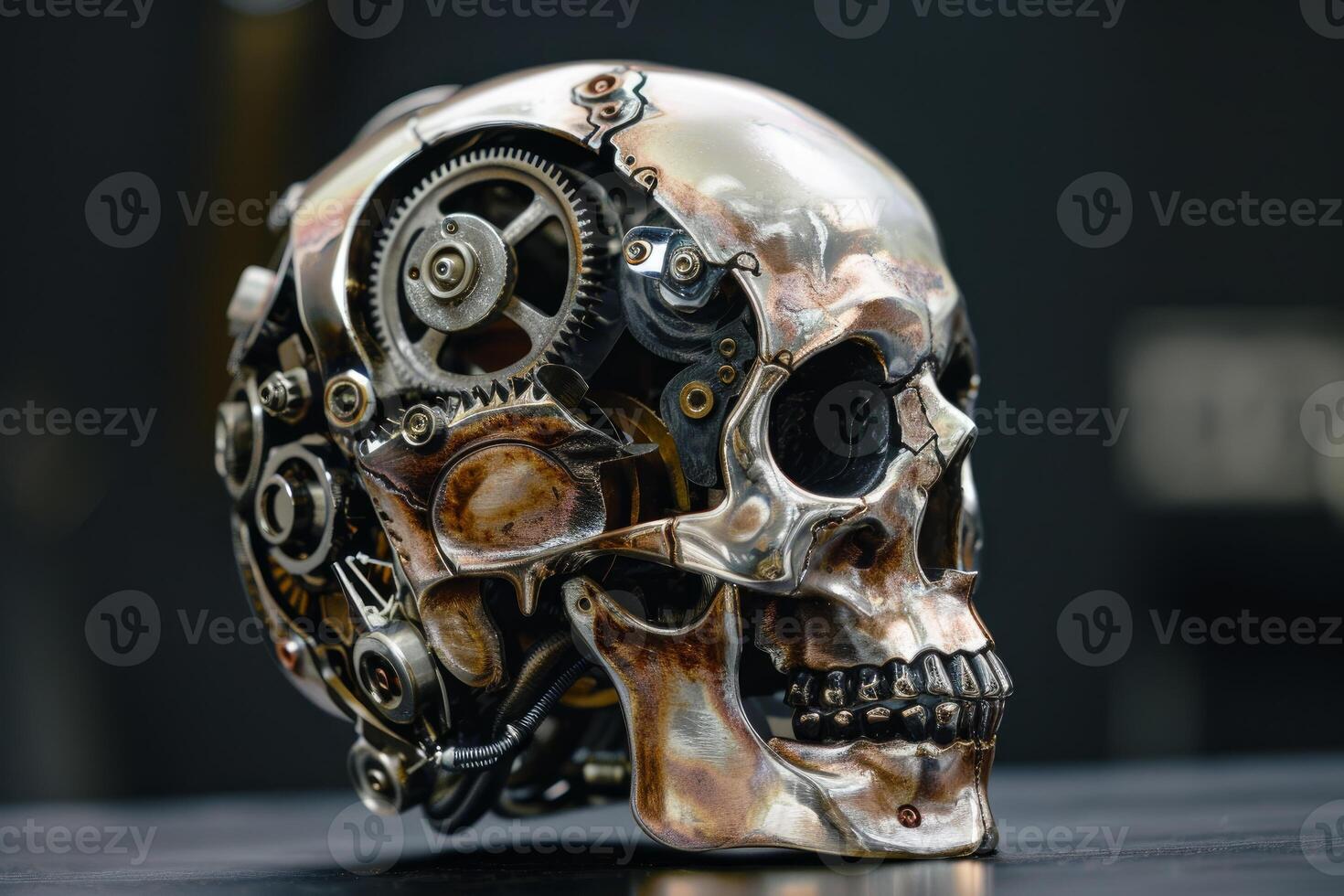 Steampunk skull with mechanical gears photo