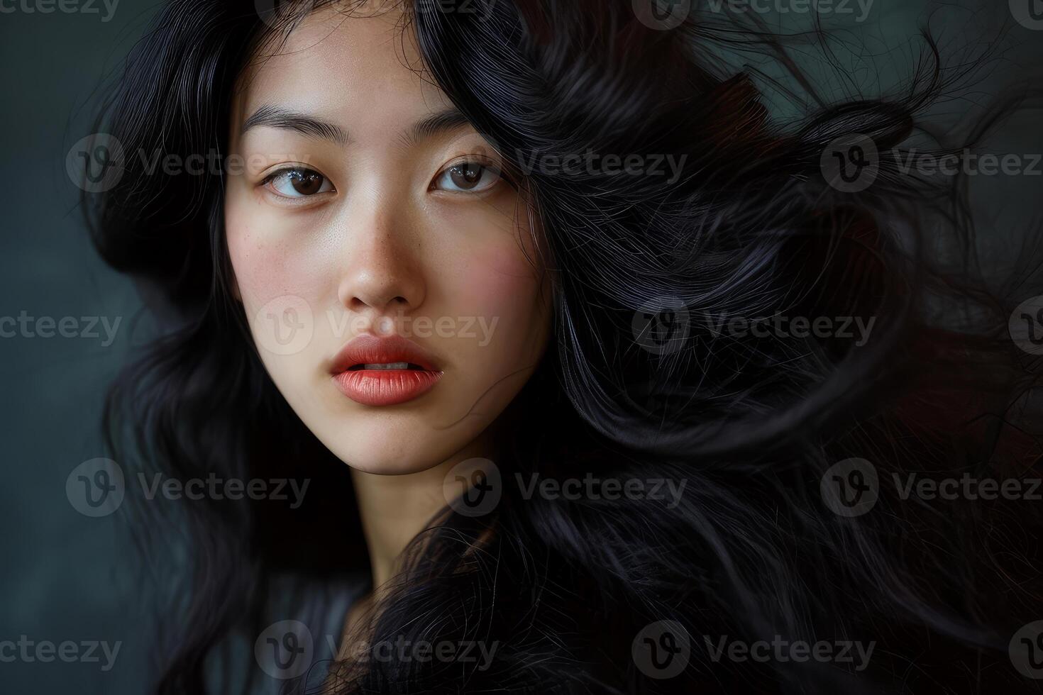 Alluring portrait of a woman with flowing hair photo