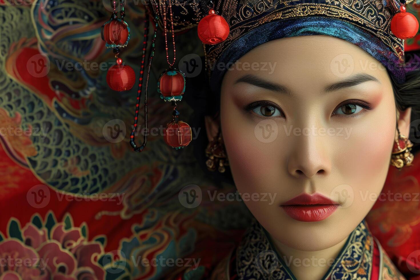 Traditional asian beauty in ornate attire photo