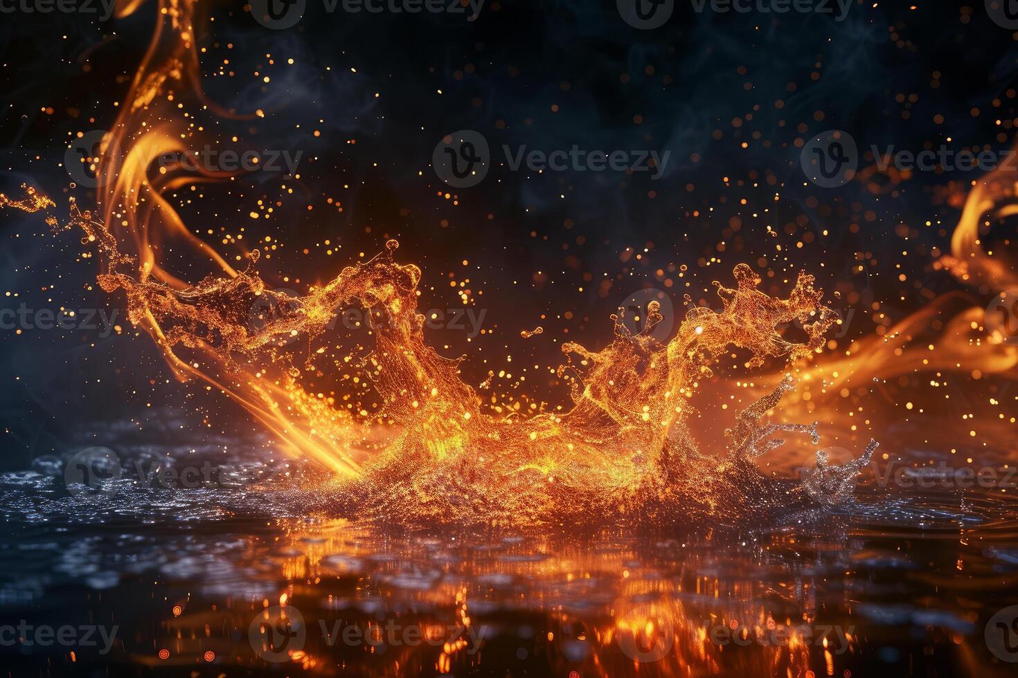 Fiery liquid splash on dark background photo