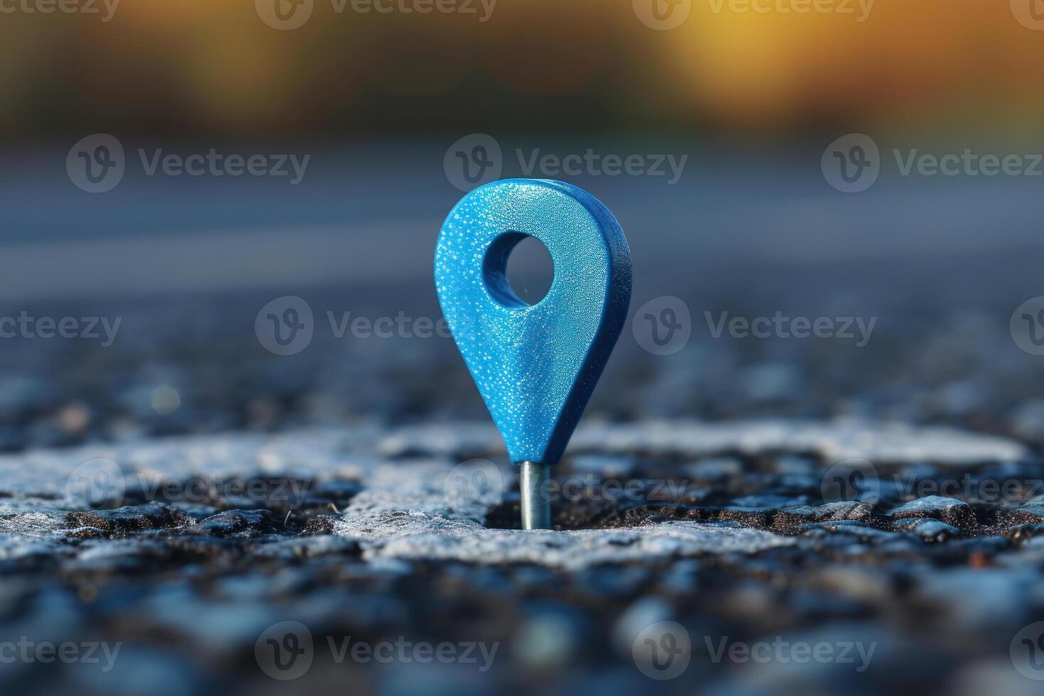 3d map pin on road surface at twilight photo