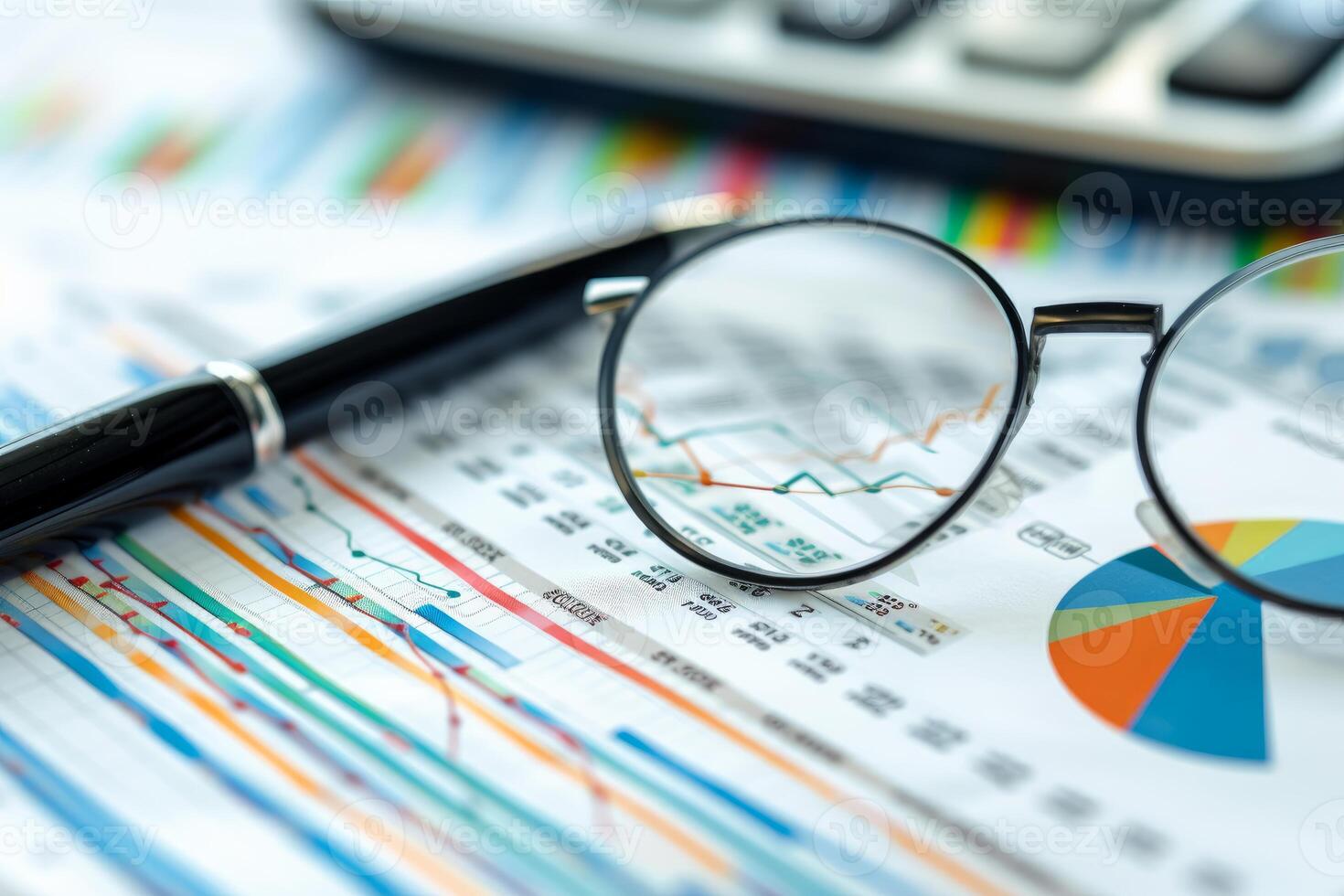 Financial analysis close-up with charts and calculator photo
