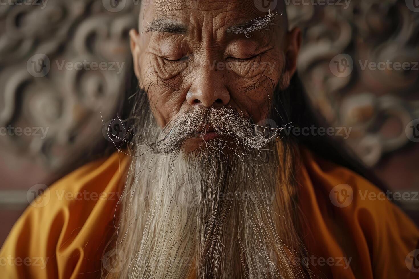 Serene elderly monk in meditation photo