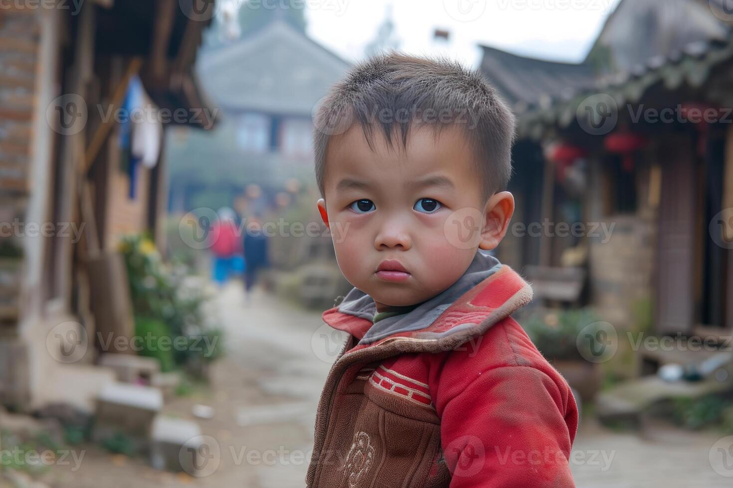 Portrait of a thoughtful young boy in a village photo