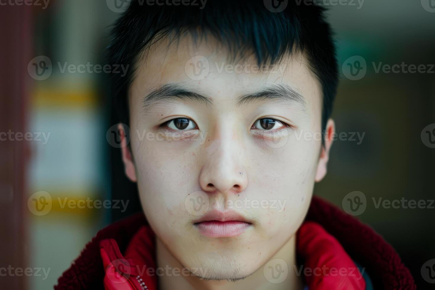 Portrait of a young asian man with a neutral expression photo
