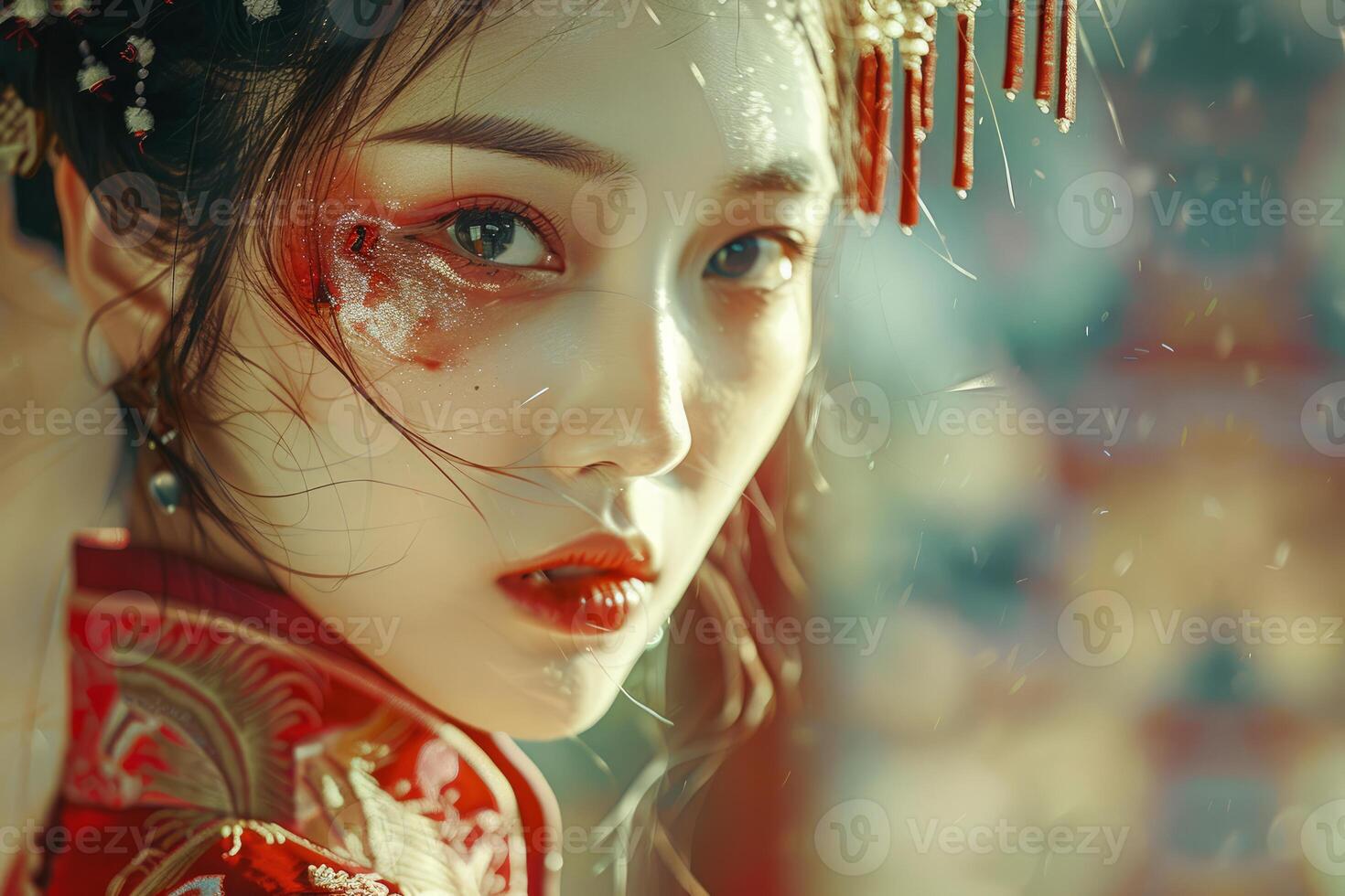 Enigmatic woman in traditional asian attire photo