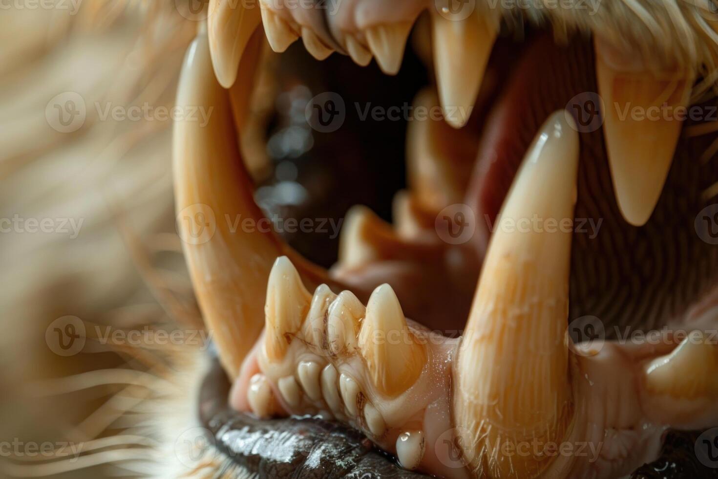 Closeup of animal mouth and sharp teeth photo