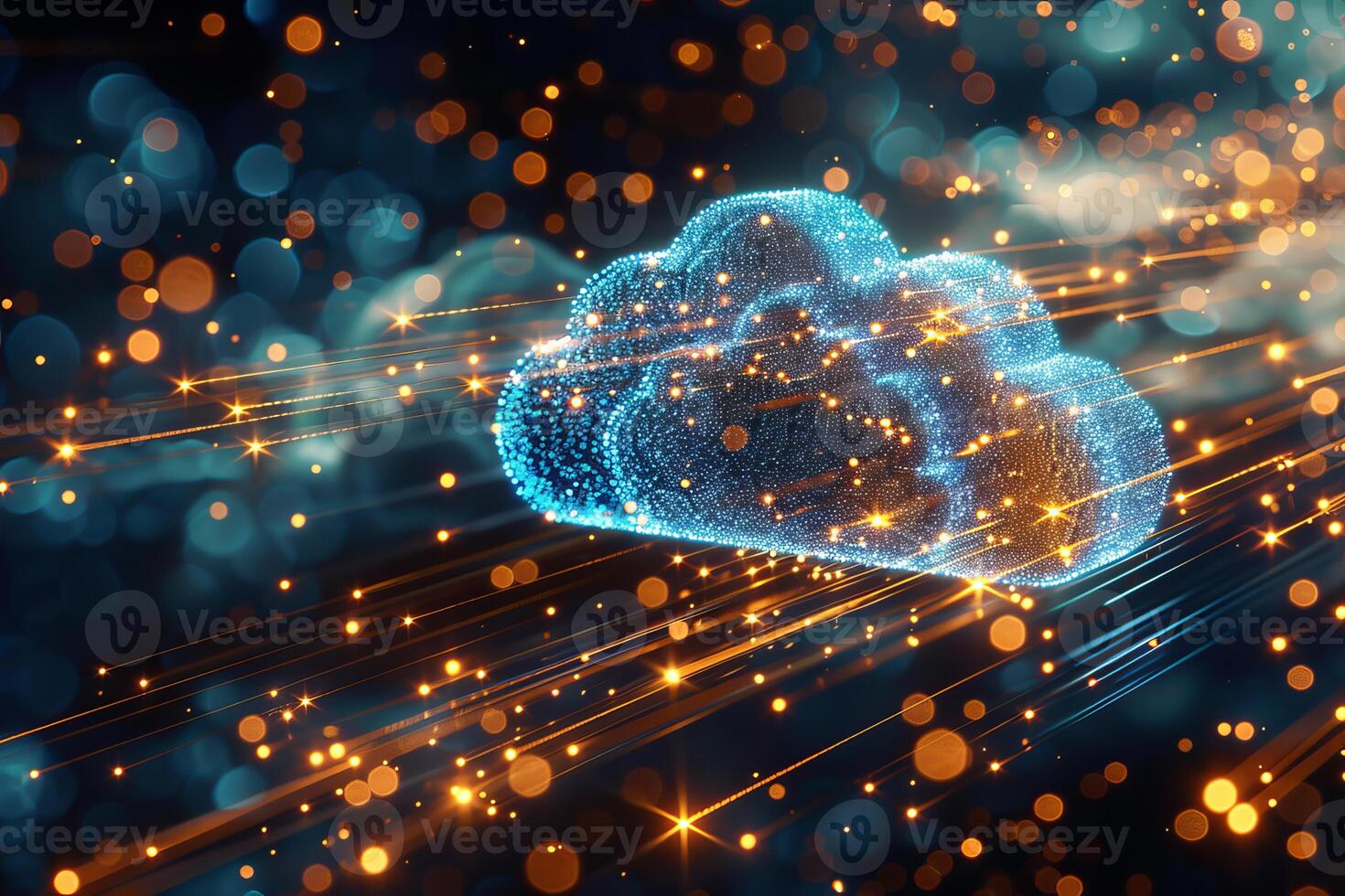 Abstract representation of a cloud computing network with glowing connections photo