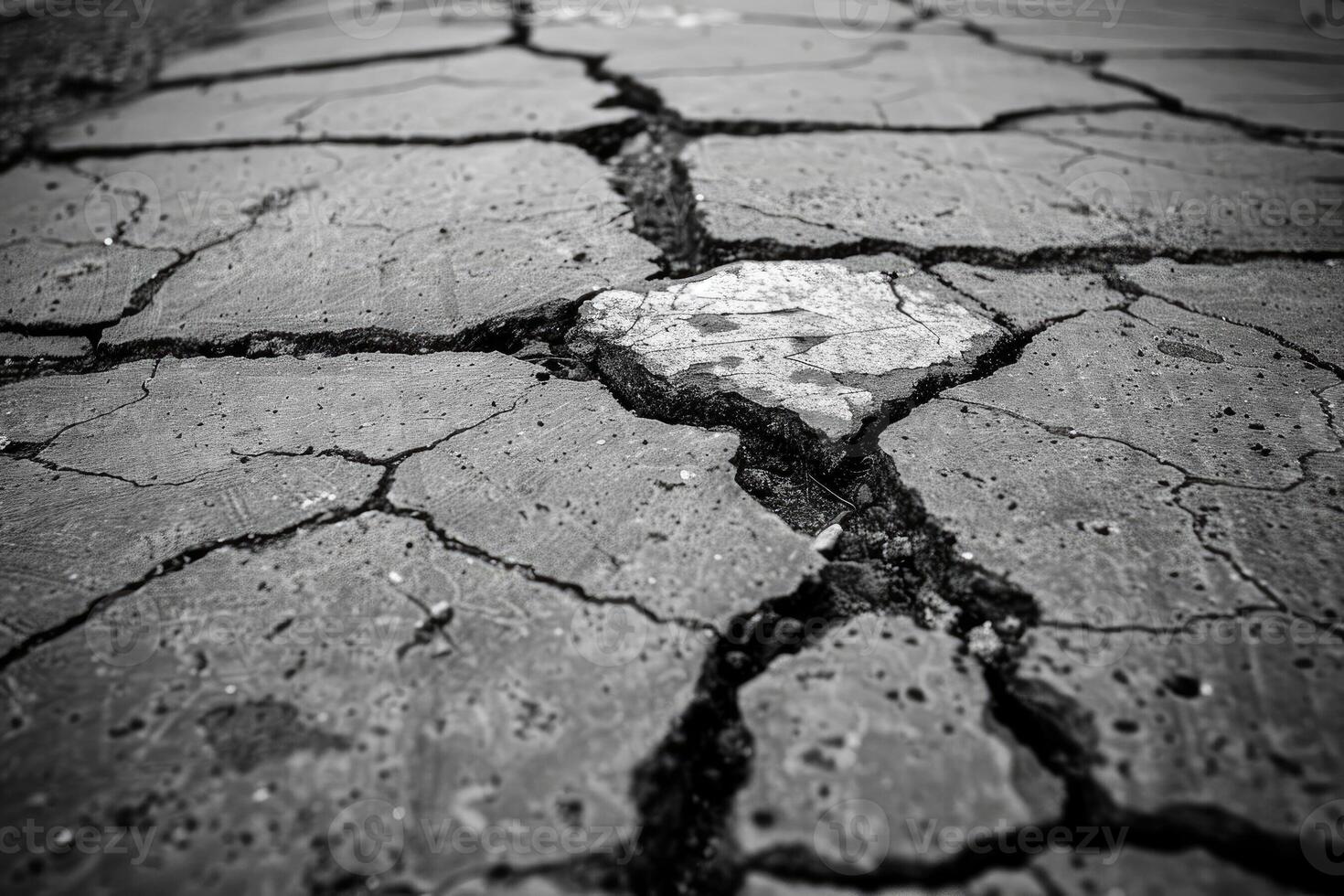Cracked asphalt texture in monochrome photo