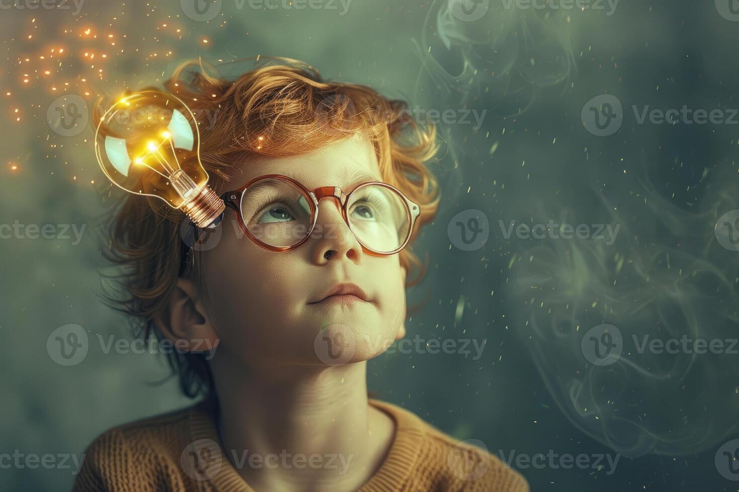 Creative child with lightbulb idea concept photo