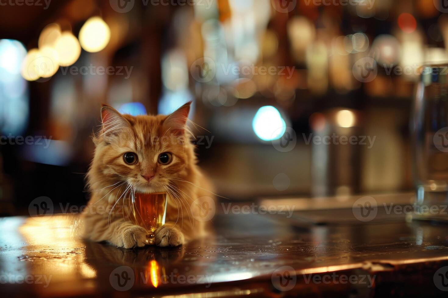 Curious cat enjoying a drink at the bar photo