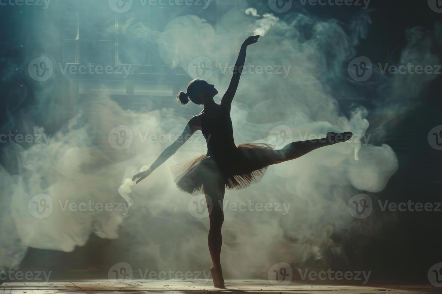 Graceful ballerina in misty performance photo
