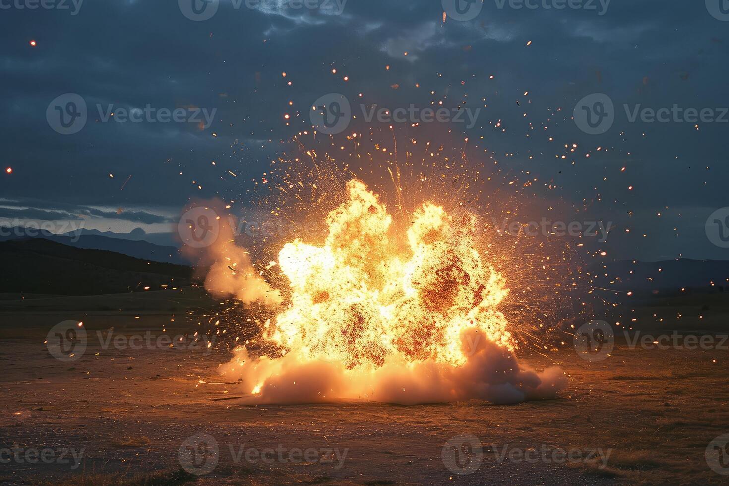 Explosive fireworks ignition on open field photo