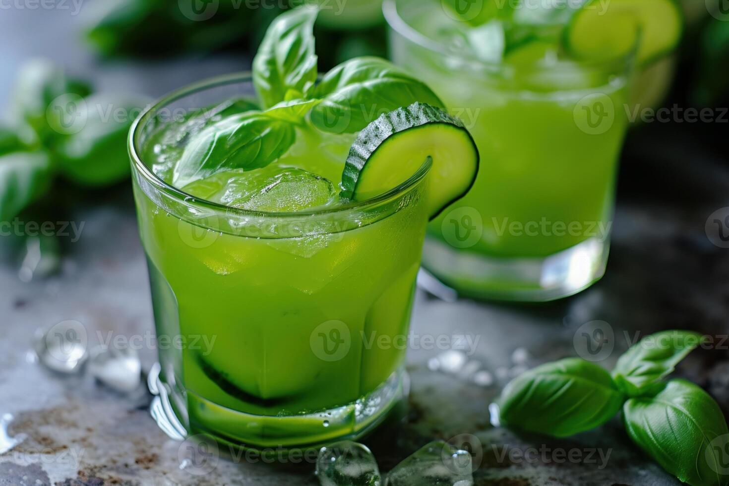 Thirst-quenching Basil cucumber drink. Generate AI photo
