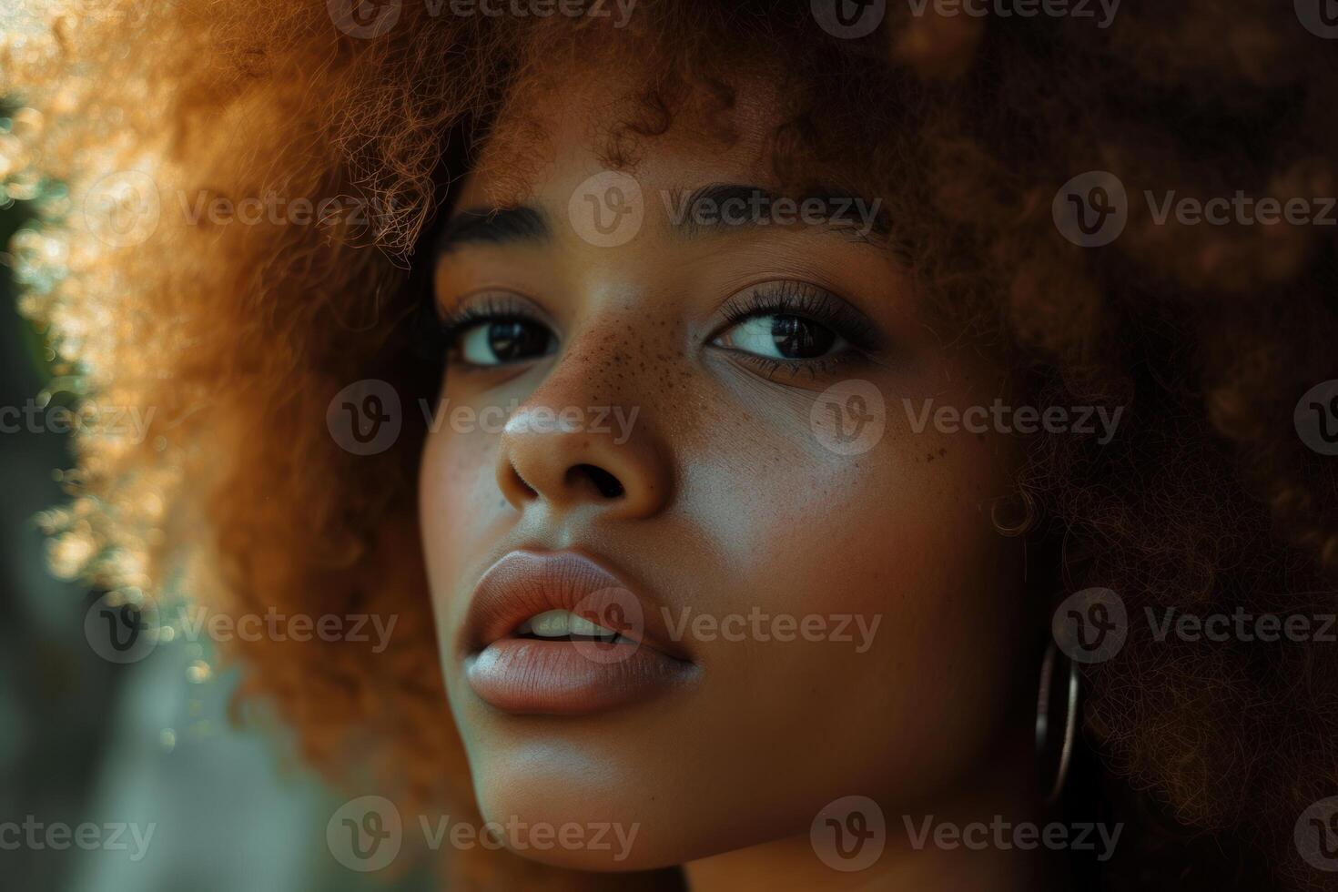 Ebullient Beautiful african girl with curly head. Generate Ai photo