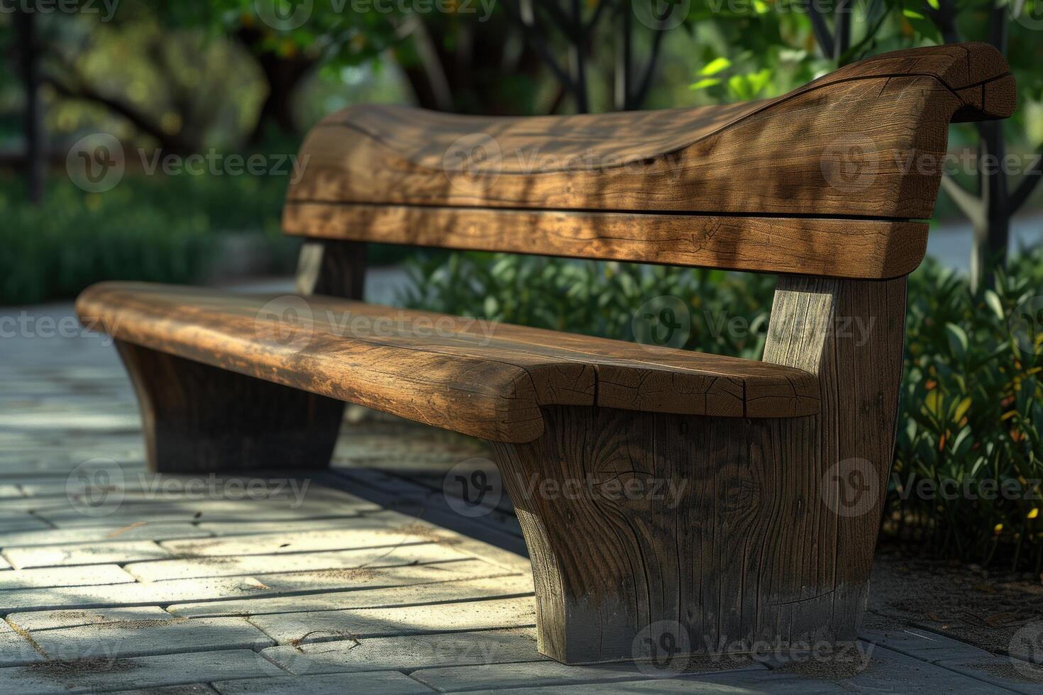 Bench wooden background. Generate Ai photo