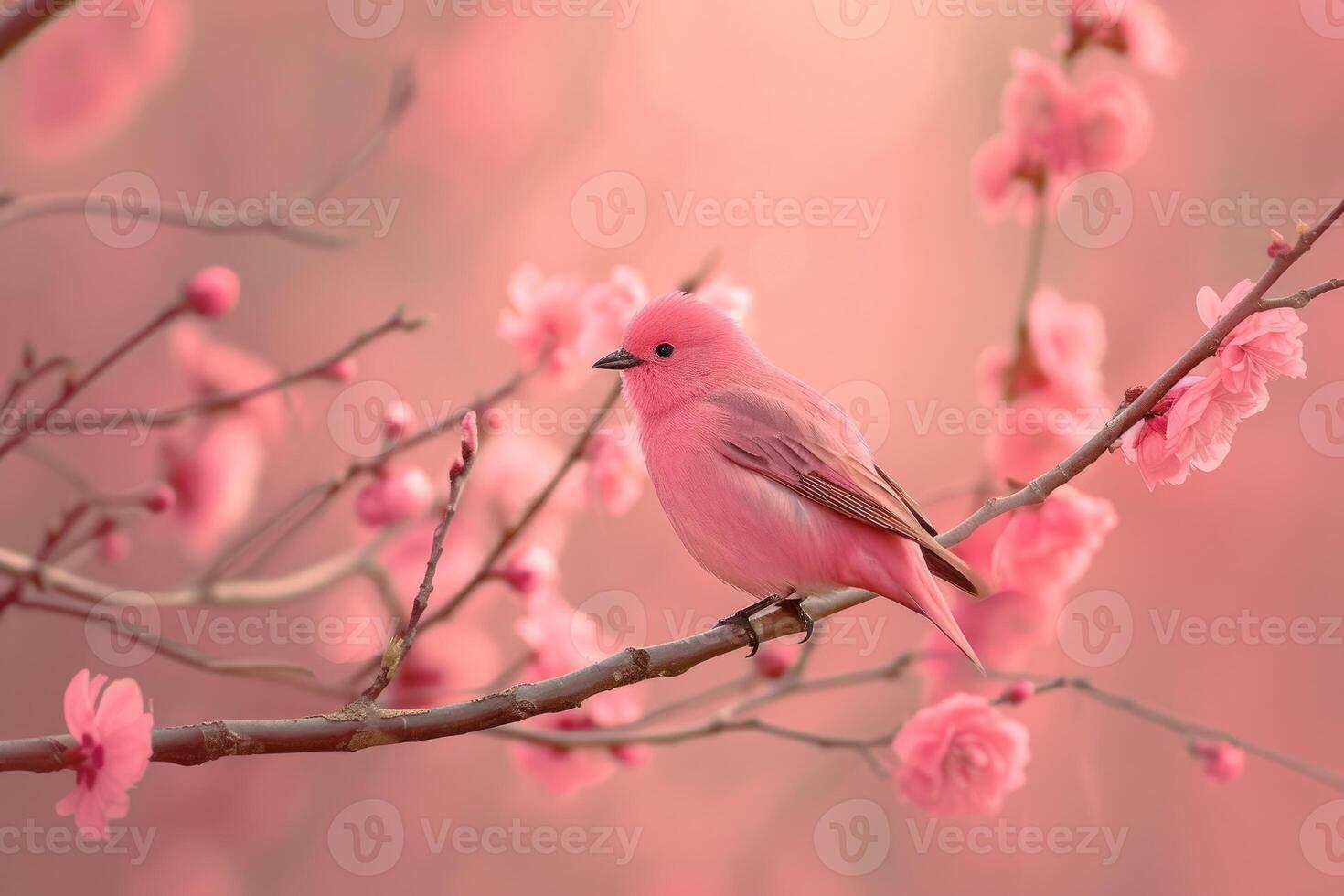Natural Bird branch flower pink. Generate Ai photo