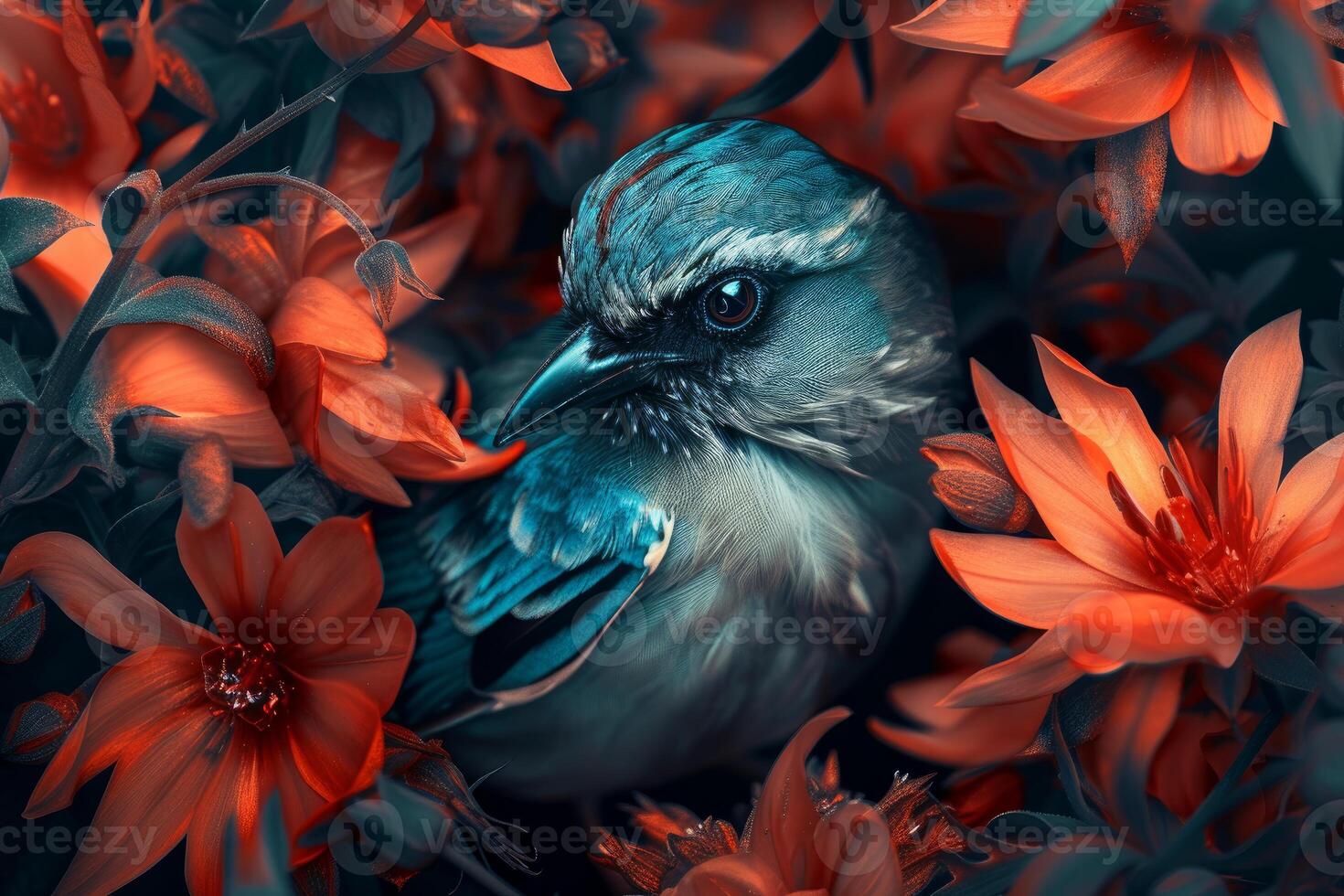 Floral Bird flowers portrait. Generate Ai photo