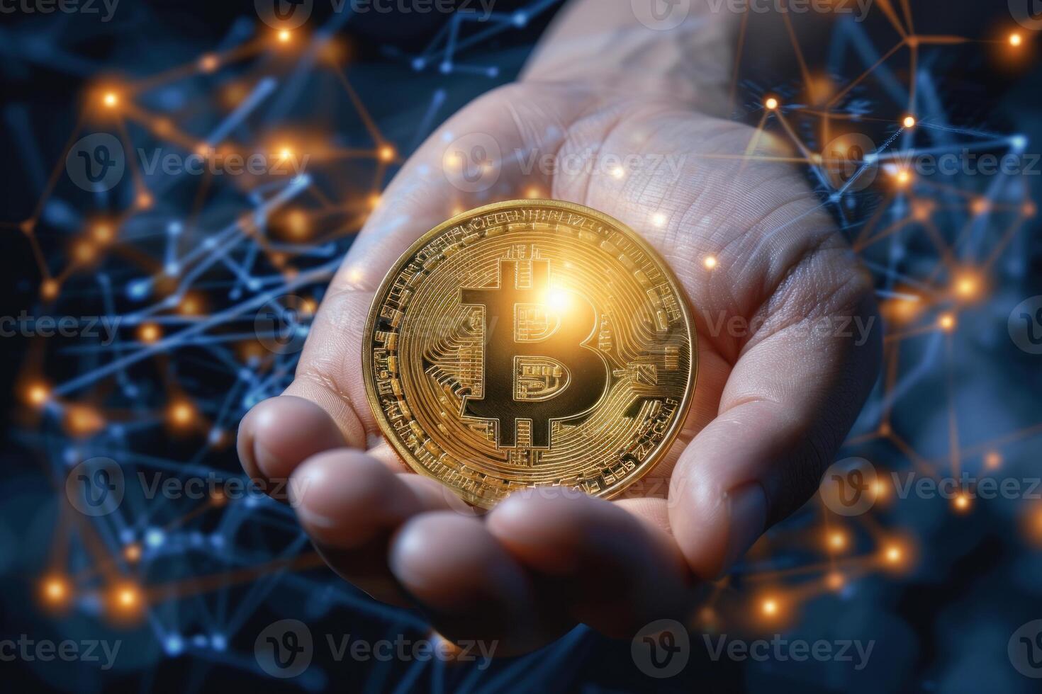 Decentralized Change bitcoin hands. Generate Ai photo