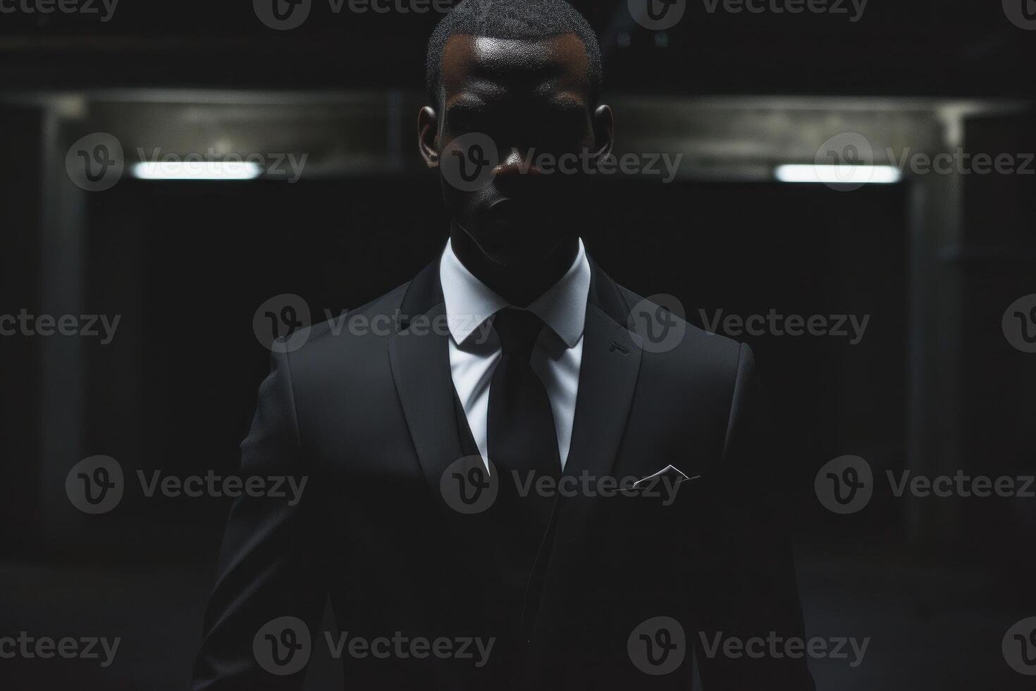 Sophisticated Black man suit work office. Generate Ai photo