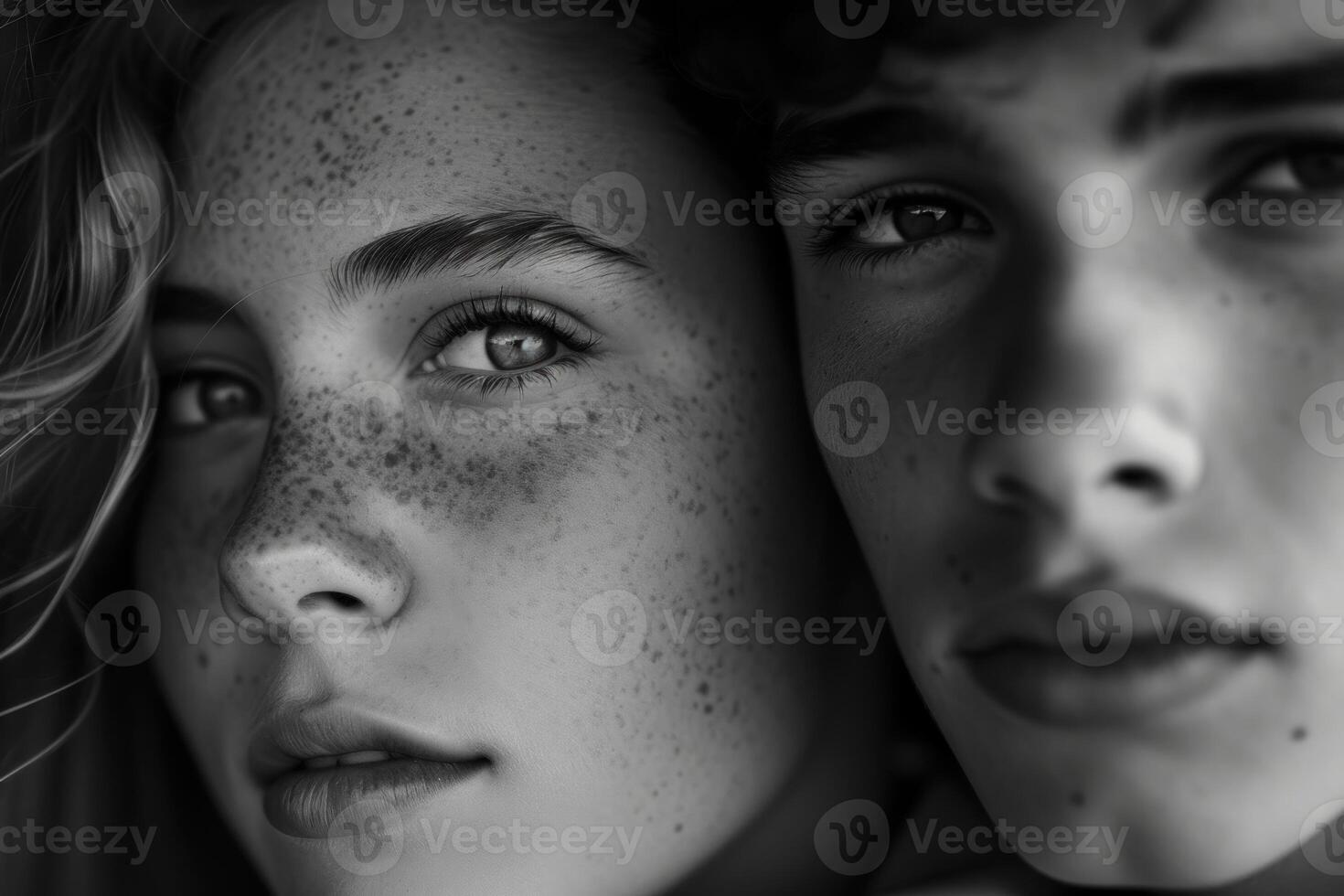 Intimate close-up portrait of youthful couple photo