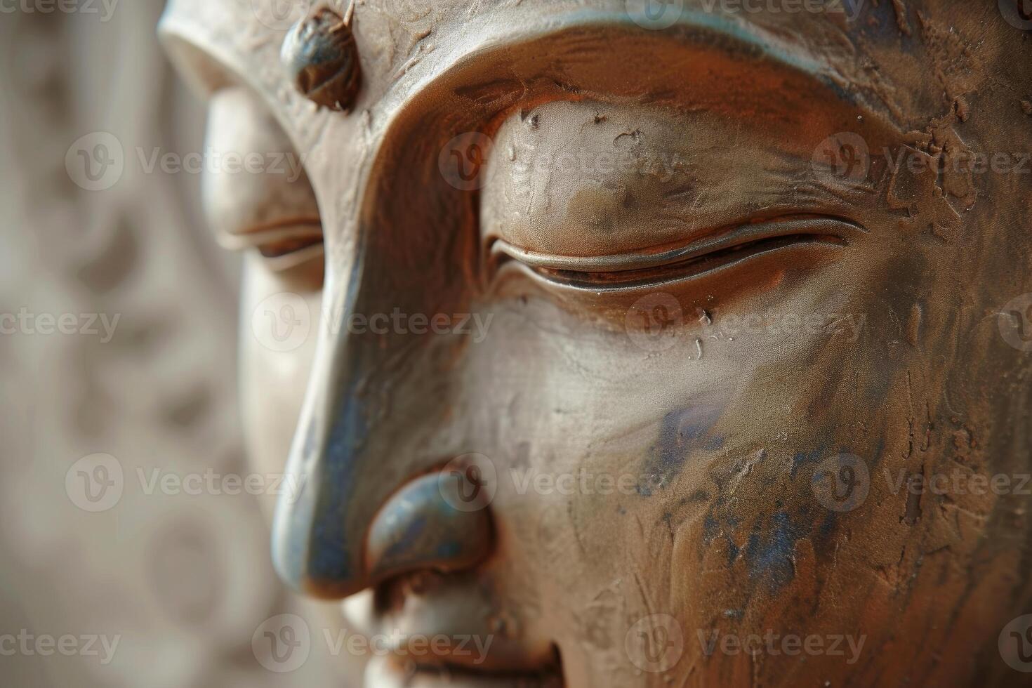 Close-up of ancient warrior bronze mask photo