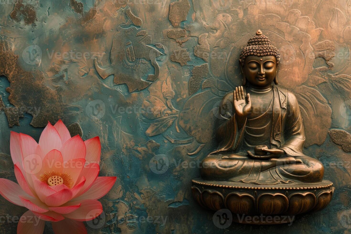 Serene buddha statue with lotus flower photo