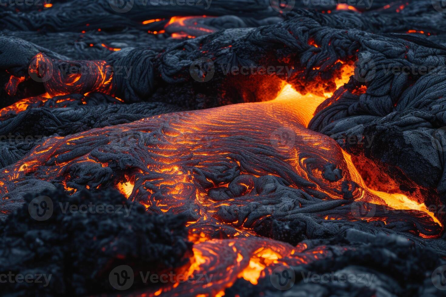Molten lava flow at night photo