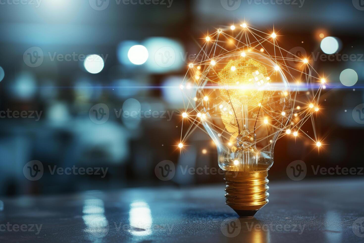 Innovative lightbulb with digital network concept photo