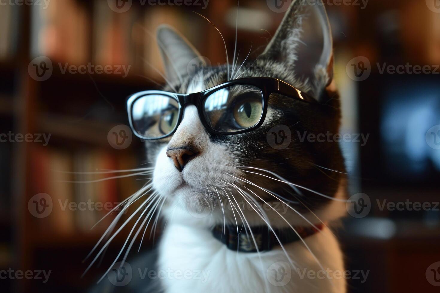 Intellectual cat with glasses posing indoors photo